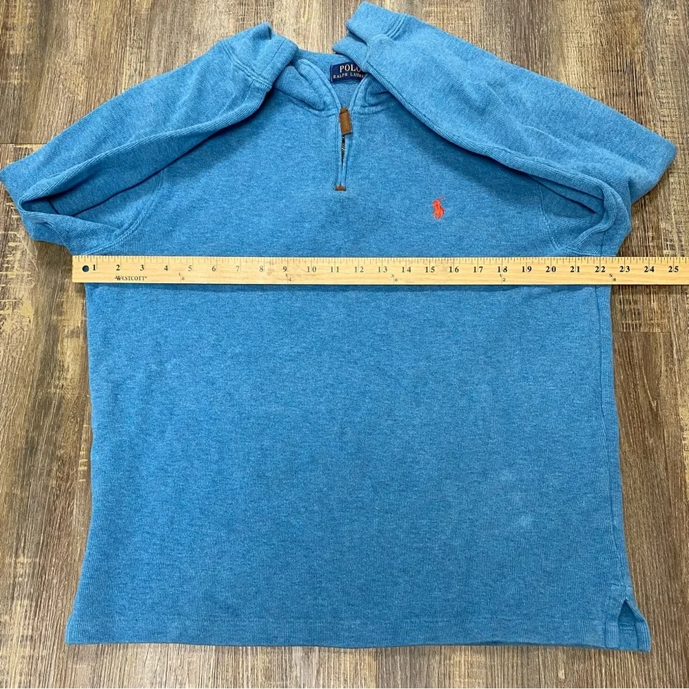 Polo Ralph Lauren Heather Blue Knit Top 1/4” Zip Cotton Preppy‎ Size Medium